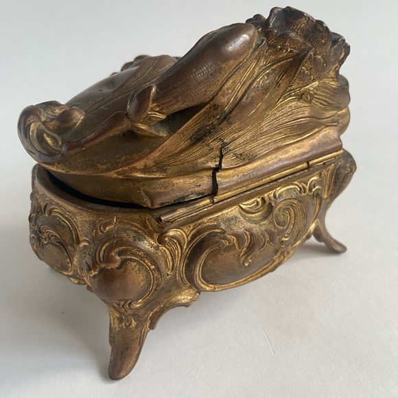 1900s Antique Bronze Jewelry Casket Art Nouveau Footed Trinket Box - SEE PHOTOS - Picture 5 of 10
